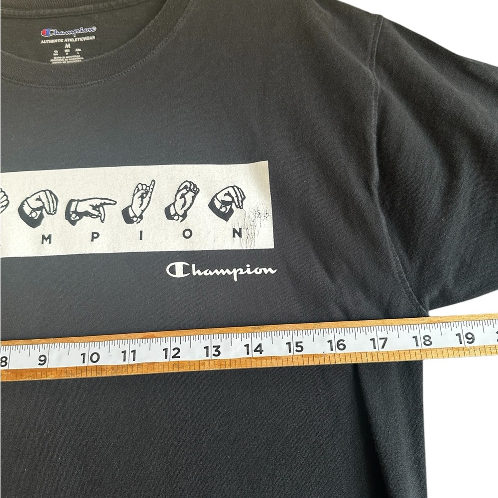 Champion MENS BLACK SIGN LANGUAGE GRAPHIC SHORT SLEEVE T-SHIRT SZ M - Picture 4 of 12